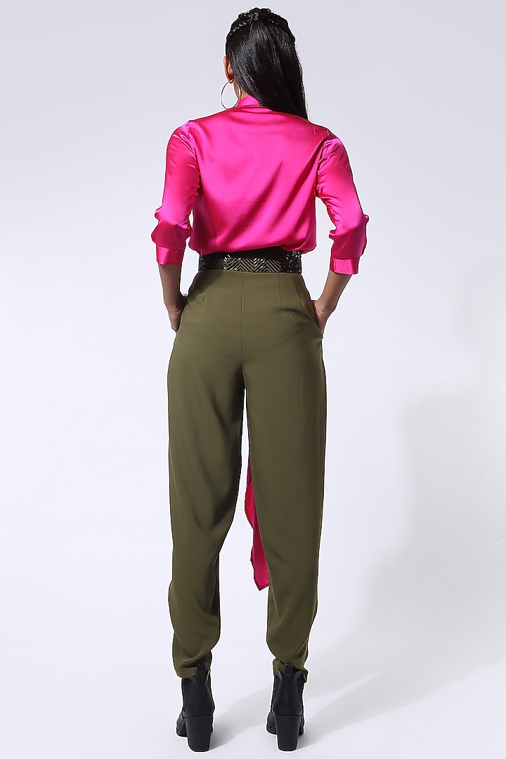 Olive Japanese Crepe Cargo Pants by 431-88 By Shweta Kapur at Pernia's Pop Up Shop