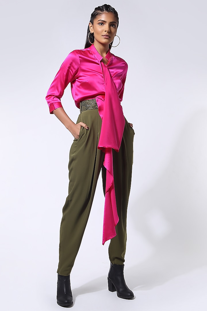 Olive Japanese Crepe Cargo Pants by 431-88 By Shweta Kapur at Pernia's Pop Up Shop