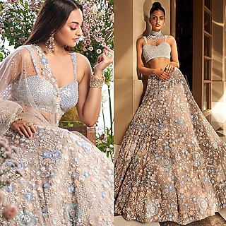 Nude & Coffee Embroidered Lehenga Set by Seema Gujral