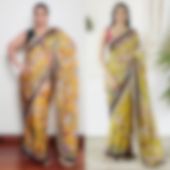 Yellow Viscose Silk Floral Printed Party Wear Saree Set by Devyani Mehrotra at Pernia's Pop Up Shop