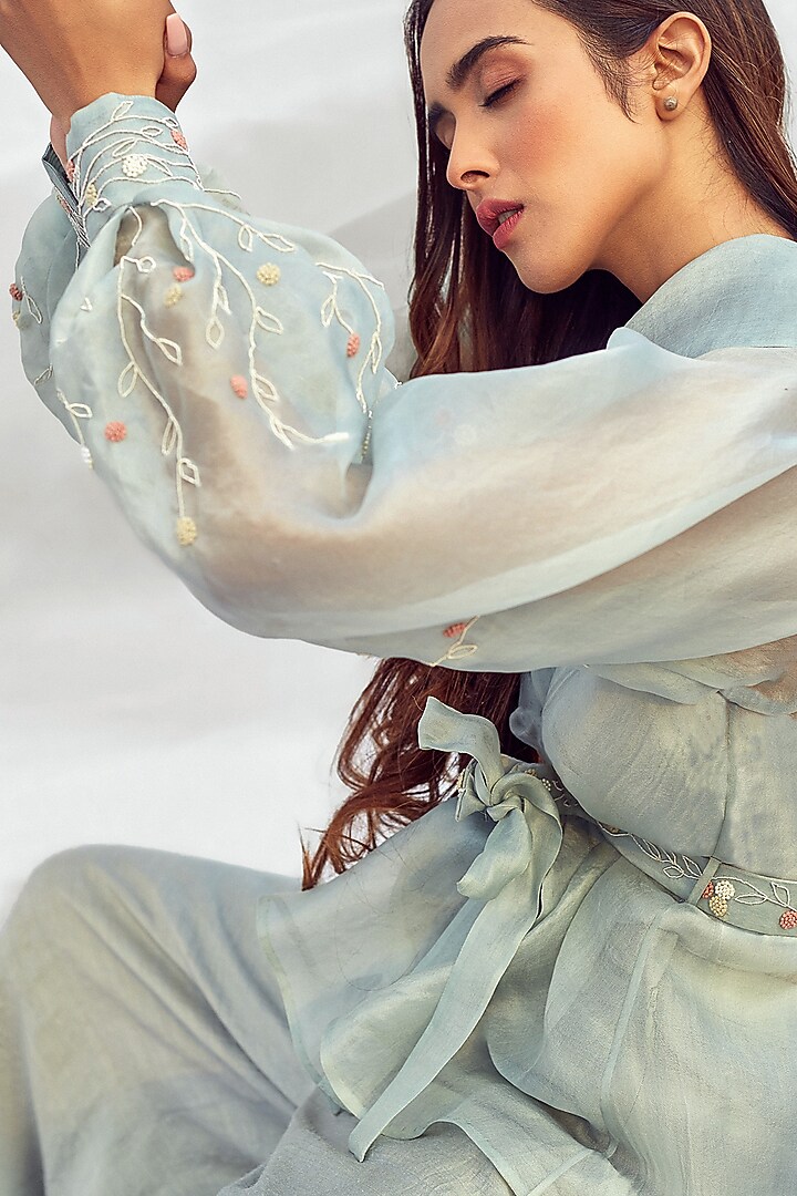 Sea Green Embroidered Jacket Set by Synonym at Pernia's Pop Up Shop