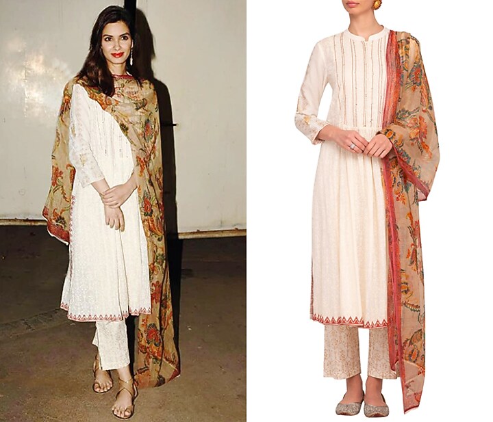 Off White Embellished Printed Kurta Set by Devnaagri at Pernia's Pop Up Shop