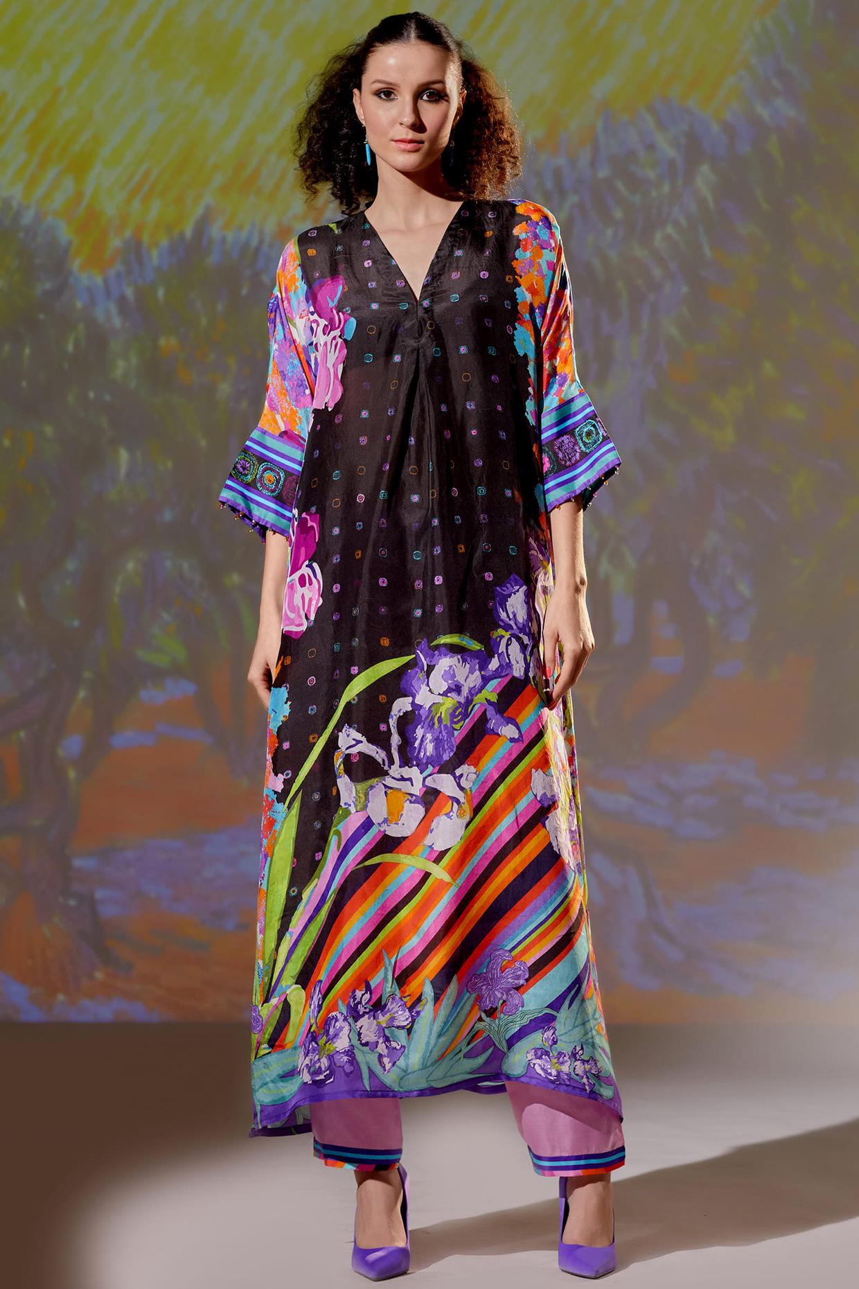 Multi-Colored Printed Kimono Tunic by Rajdeep Ranawat at Pernia's Pop Up Shop