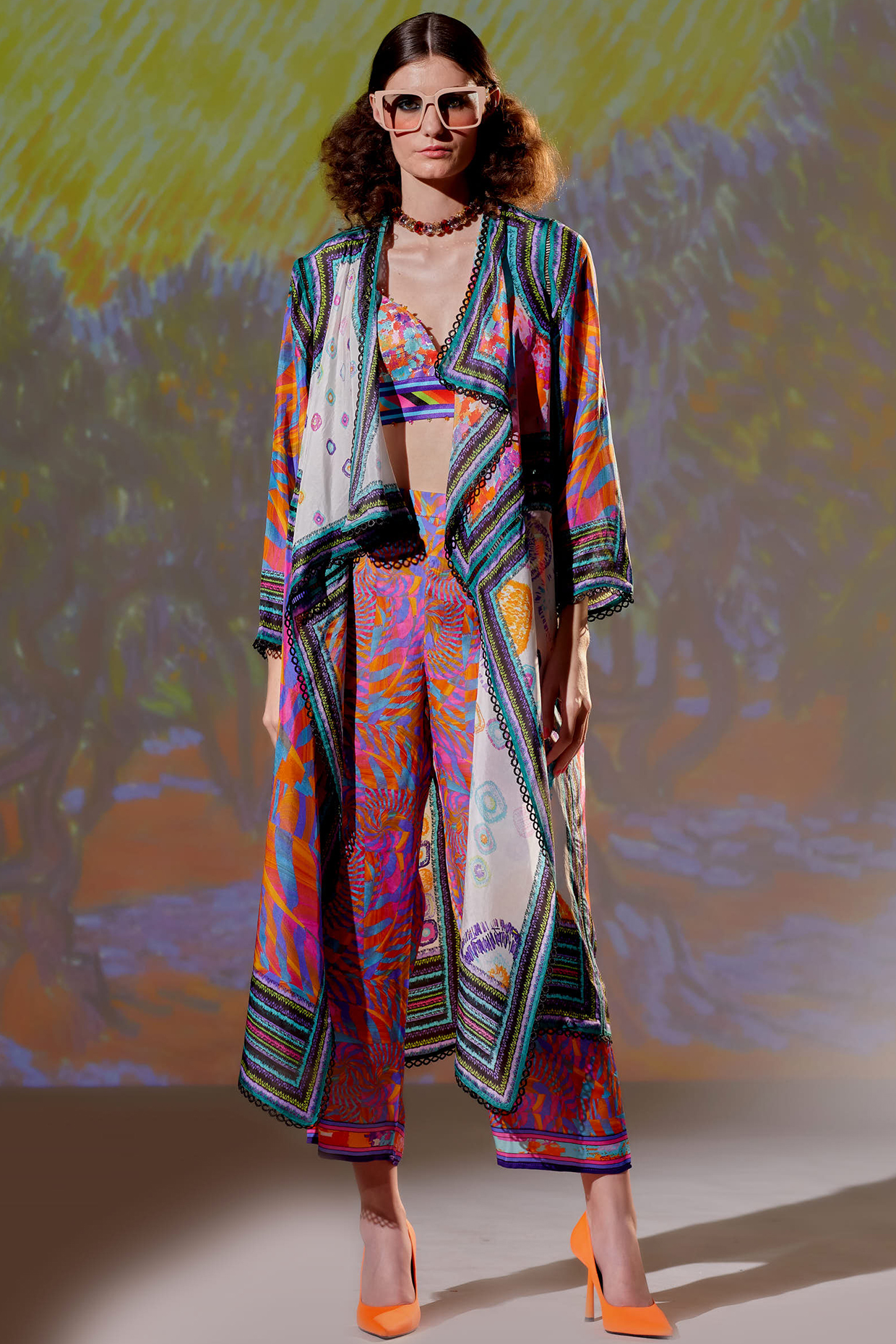 Multi-Colored Printed Cover-Up Jacket Set by Rajdeep Ranawat at Pernia's Pop Up Shop