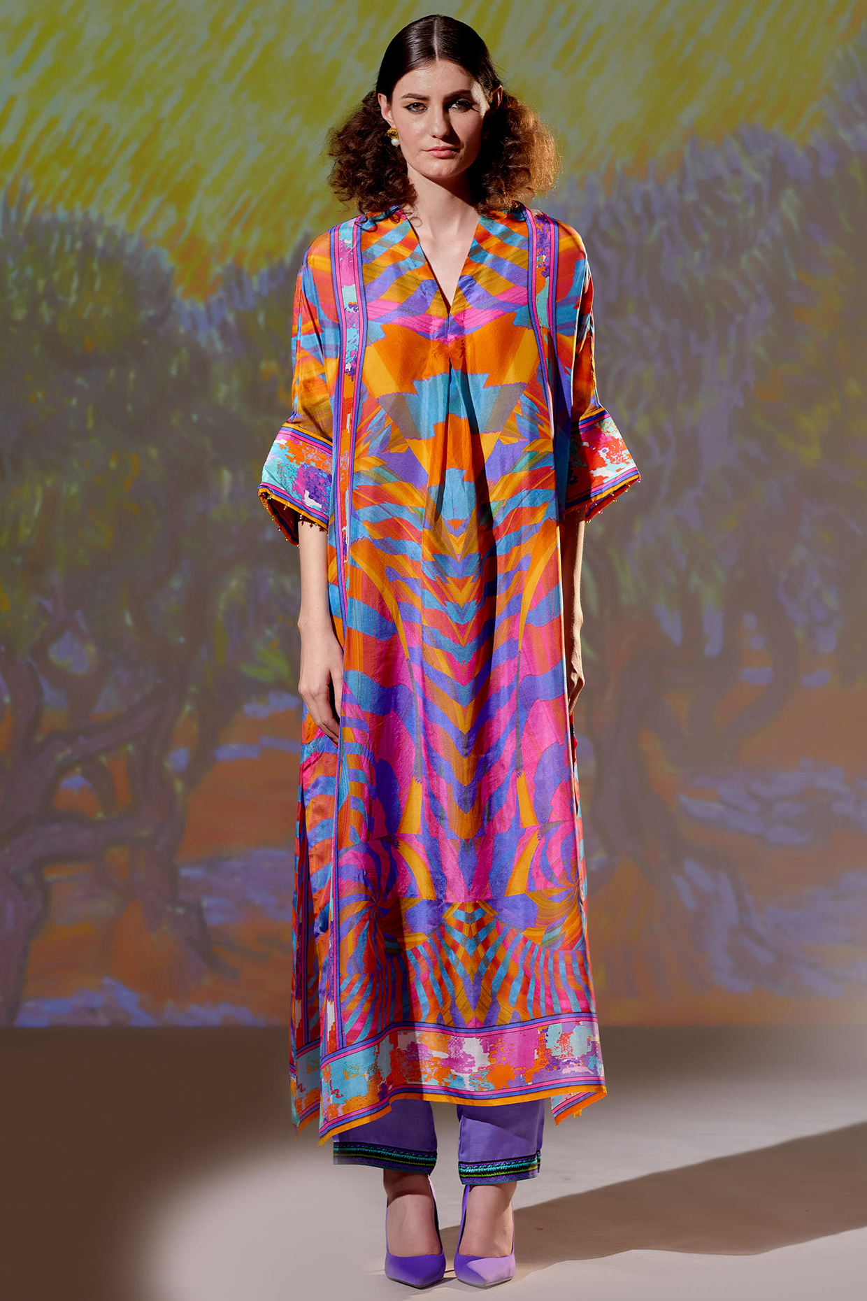 Multi-Colored Printed Kimono Tunic by Rajdeep Ranawat at Pernia's Pop Up Shop
