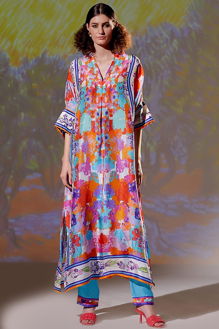 Multi-Colored Kimono Tunic With Print by Rajdeep Ranawat