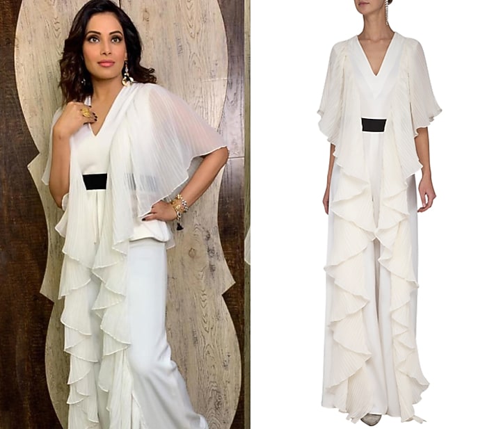 Ivory pleated drape jumpsuit by Swatee Singh at Pernia's Pop Up Shop