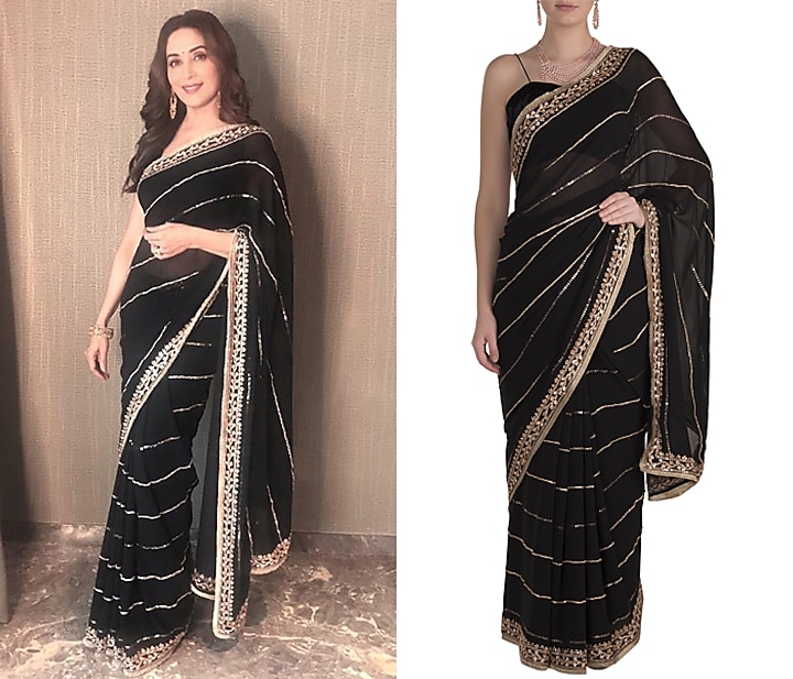 Black Embroidered Saree Set by Pleats by Kaksha & Dimple