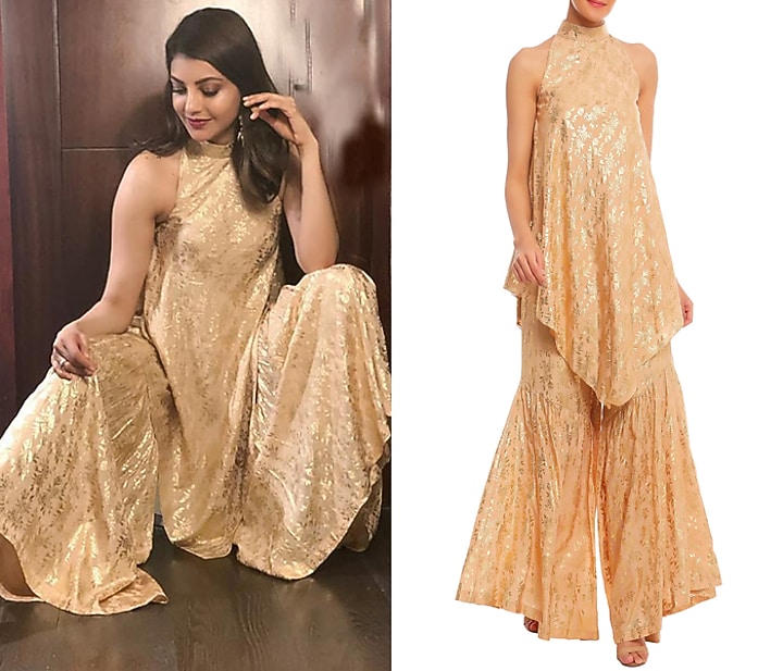 Beige Blooming Garden Printed Party Wear Sharara Set by Masaba at Pernia's Pop Up Shop