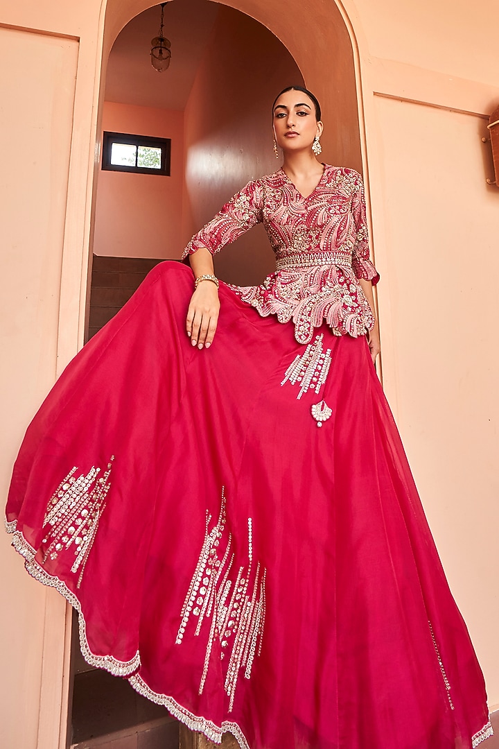 Ruby Red Organza Skirt Set by Osaa By Adarsh at Pernia's Pop Up Shop