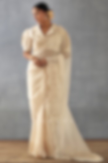 Beige Silk Organza Hand Embroidered Wedding Saree Set by TORANI at Pernia's Pop Up Shop
