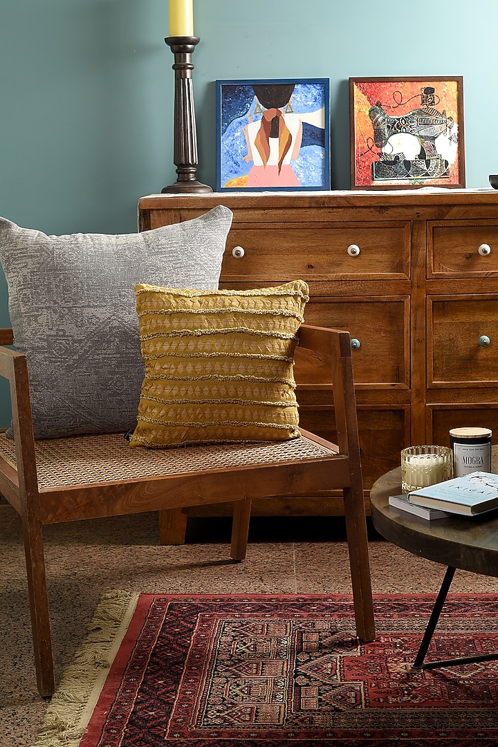 Yellow Linen Tribal Cushion Cover by Solasta at Pernia's Pop Up Shop