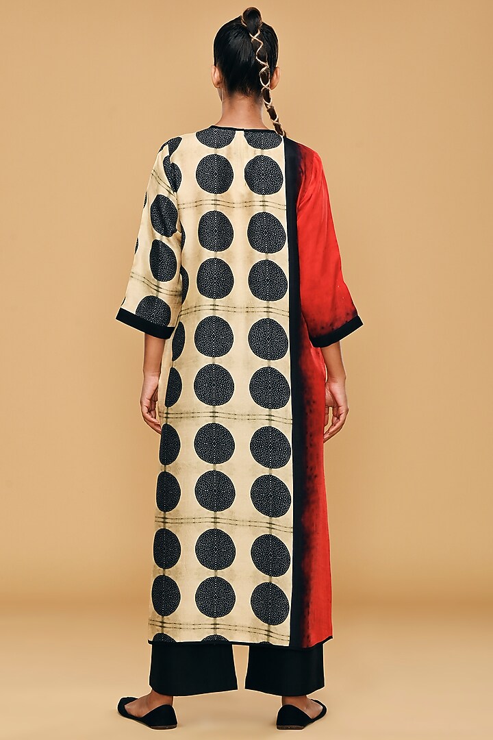 Red & Cream Blended Silk Printed Tunic Set by TAIKA by Poonam Bhagat at Pernia's Pop Up Shop
