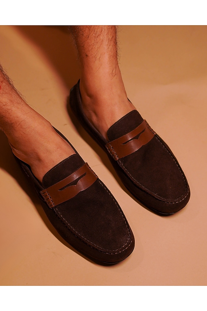 Brown Suede Handmade Loafers by Dmodot at Pernia's Pop Up Shop
