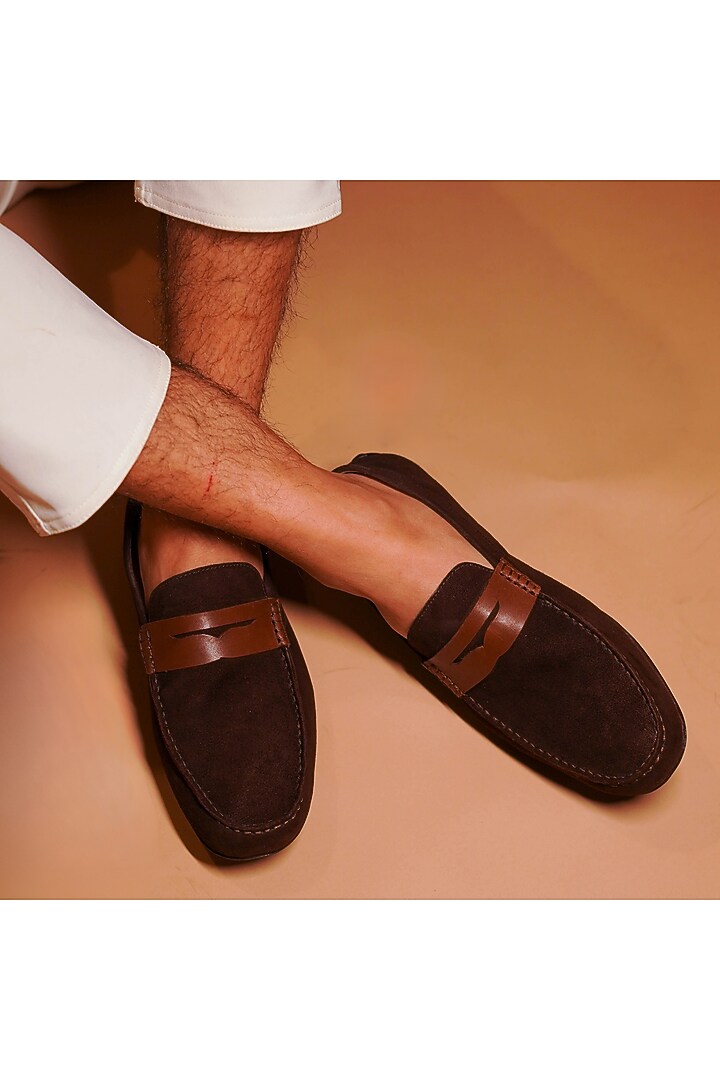 Brown Suede Handmade Loafers by Dmodot at Pernia's Pop Up Shop