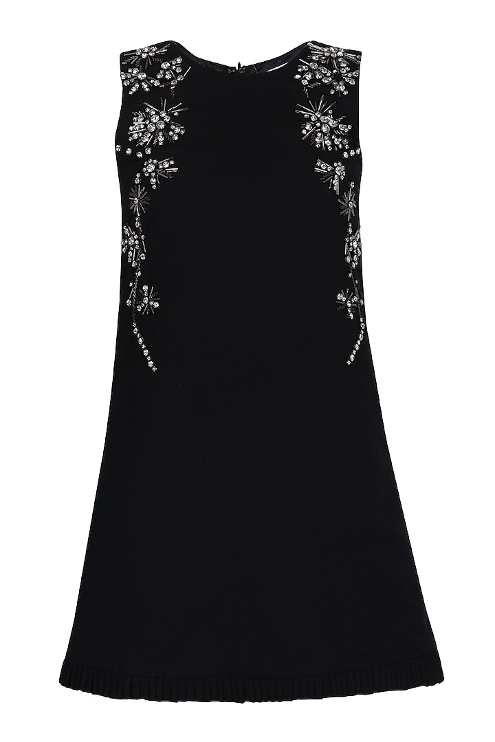 Black Moss Embroidered Dress For Girls by Pooja Wang at Pernia's Pop Up Shop