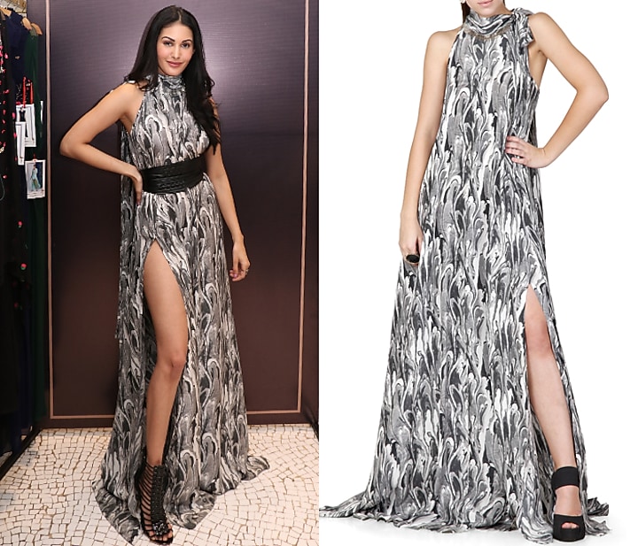 Black & Grey Printed Vacation Dress With Tie-Up Collar by Limerick By Abirr N' Nanki at Pernia's Pop Up Shop