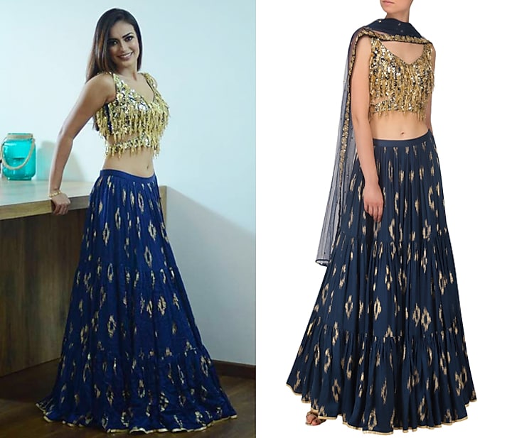 Navy blue embroidered lehenga set available only at Pernia's Pop Up Shop.