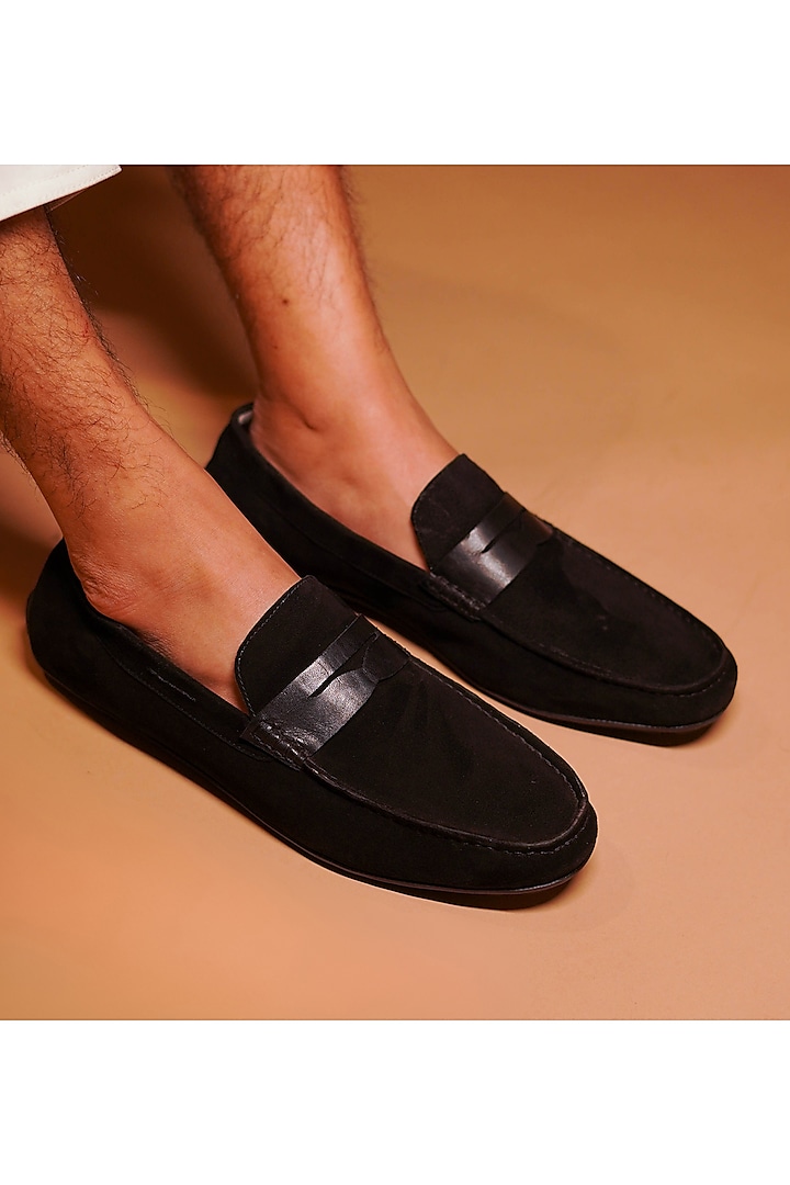 Black Suede Handmade Loafers by Dmodot