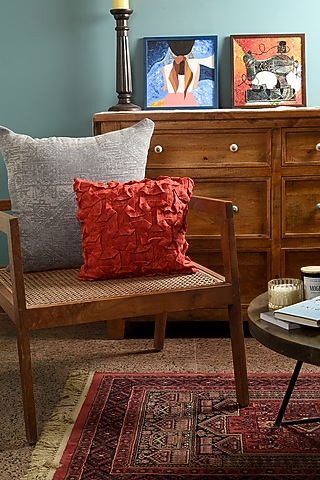 Red Cotton Abstract Pattern Cushion Cover by Solasta