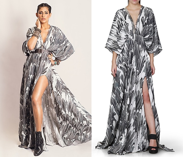 Black & Grey Embroidered Printed Kaftan Maxi Vacation Dress by Limerick By Abirr N' Nanki at Pernia's Pop Up Shop