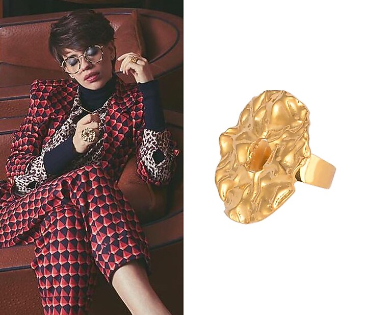 Gold plated circular textured ring available only at Pernia's Pop Up Shop.