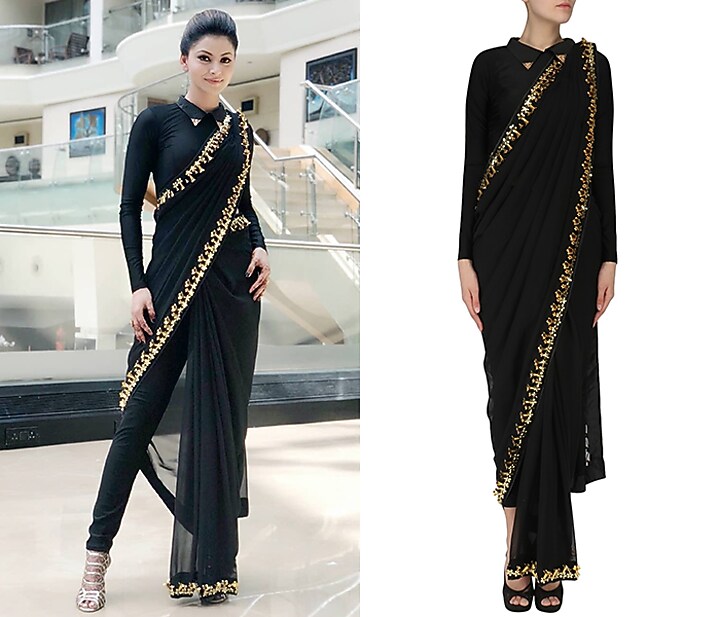Black embroidered concept saree available only at Pernia's Pop Up Shop.