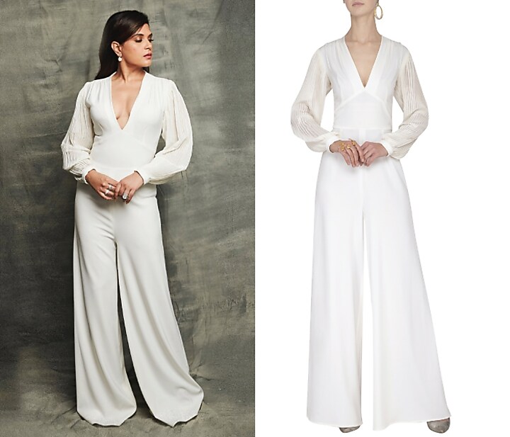 Ivory pleated sleeves jumpsuit by Swatee Singh at Pernia's Pop Up Shop