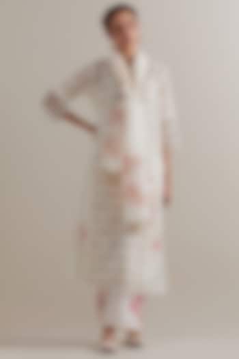 Off-White Cotton Chanderi Hand Block Printed Kurta Set by Kora at Pernia's Pop Up Shop