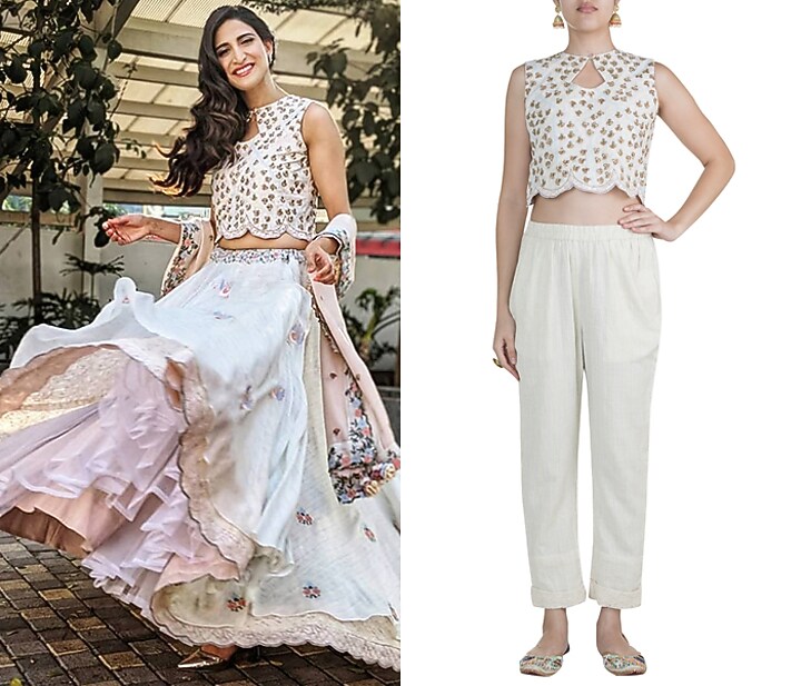 Off White Hand Embroidered Blouse by Gazal Mishra at Pernia's Pop Up Shop