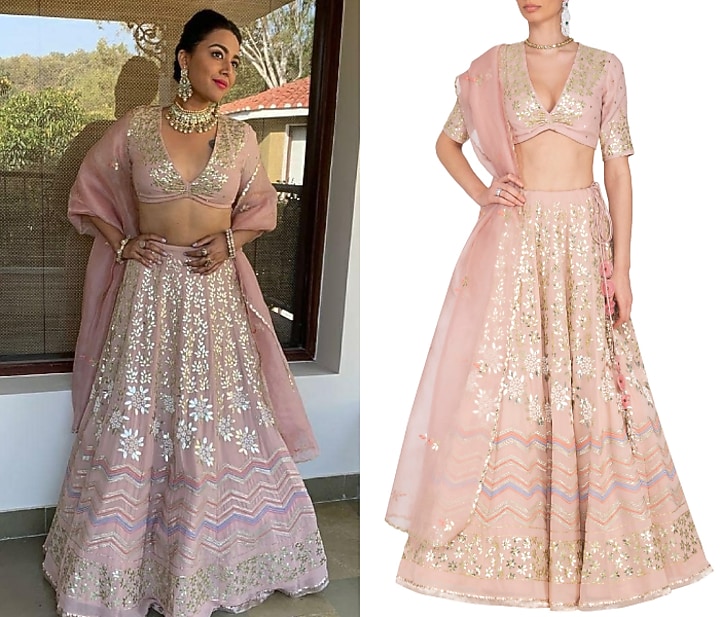 Blush Embroidered Bridal Lehenga Set by Devnaagri at Pernia's Pop Up Shop