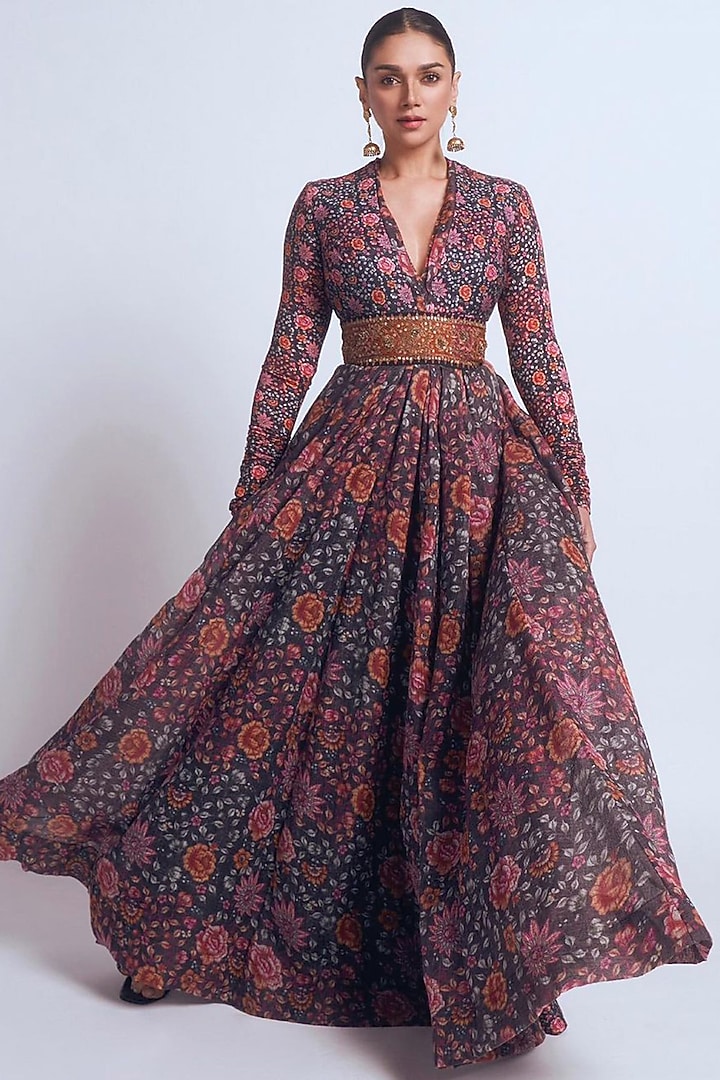 Black Printed Bridal Anarkali Set by Tarun Tahiliani at Pernia's Pop Up Shop