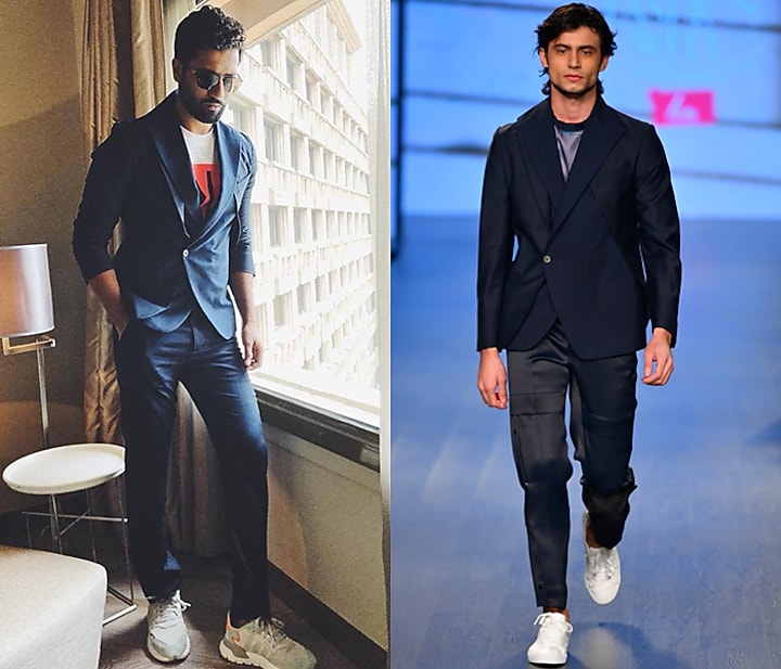 Night Navy Double Layered Blazer by Dhruv Vaish at Pernia's Pop Up Shop