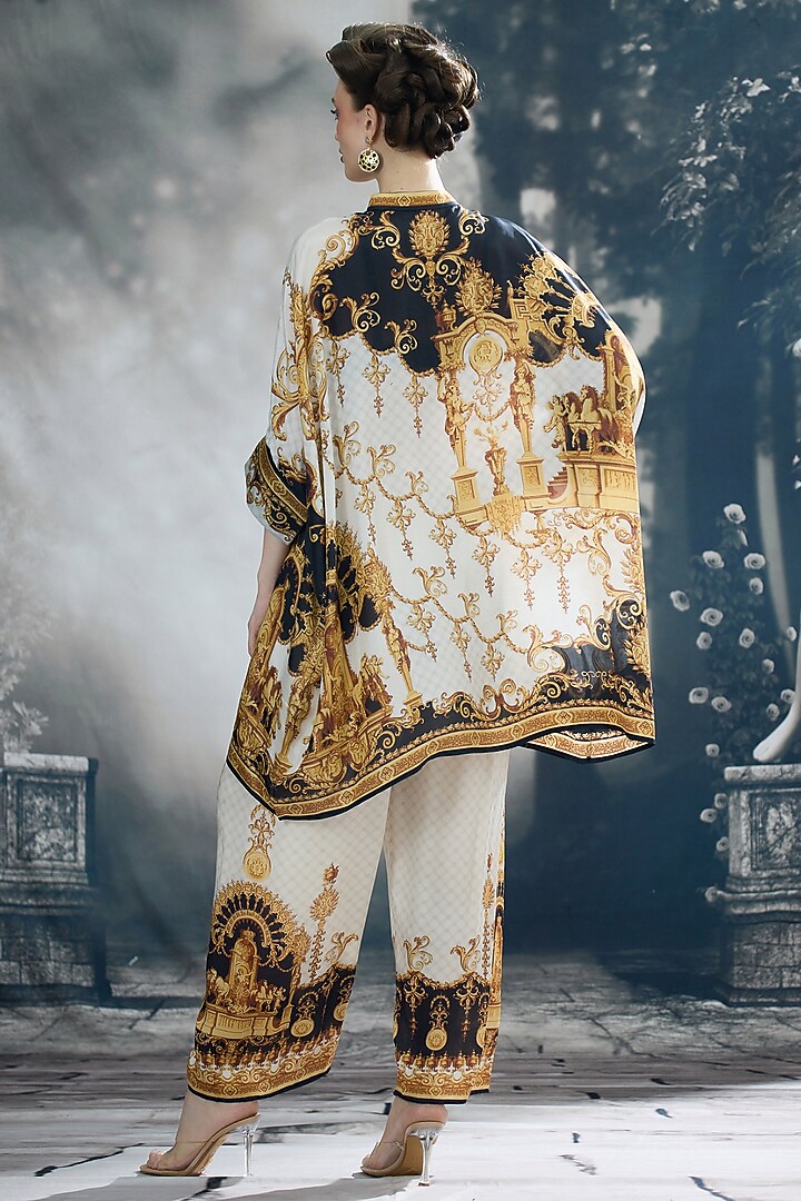 Black & Gold Modal Satin Printed Pants by Rajdeep Ranawat at Pernia's Pop Up Shop