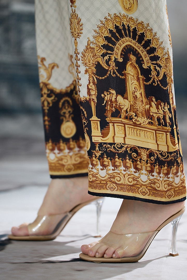 Black & Gold Modal Satin Printed Pants by Rajdeep Ranawat at Pernia's Pop Up Shop