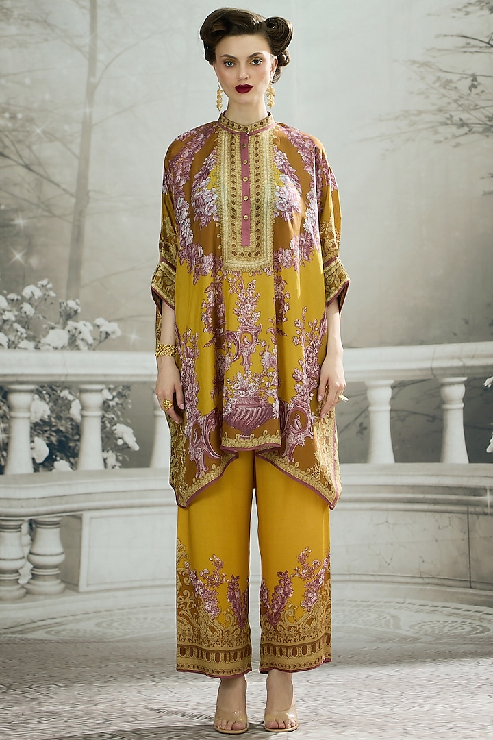 Mustard Silk Printed Tunic by Rajdeep Ranawat at Pernia's Pop Up Shop