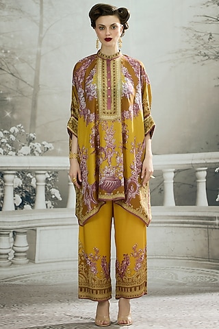 Mustard Silk Printed Tunic by Rajdeep Ranawat