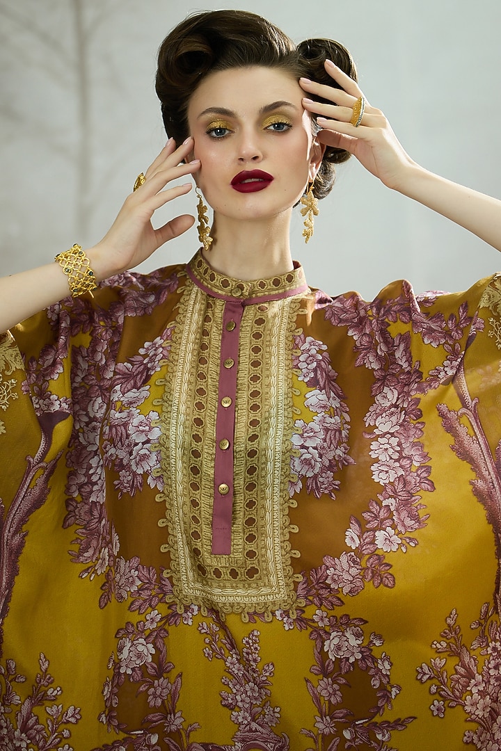 Mustard Silk Printed Tunic by Rajdeep Ranawat at Pernia's Pop Up Shop