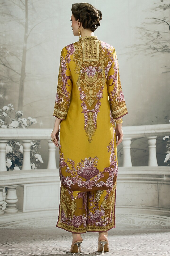 Mustard Modal & Silk Printed Pants by Rajdeep Ranawat at Pernia's Pop Up Shop