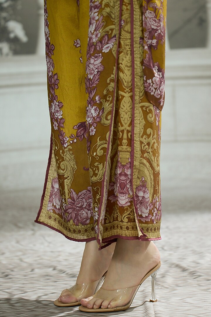 Mustard Modal & Silk Printed Pants by Rajdeep Ranawat at Pernia's Pop Up Shop
