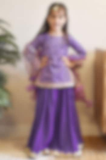 Purple Cotton Crinkle Lehenga Set For Girls by Fayon Kids at Pernia's Pop Up Shop