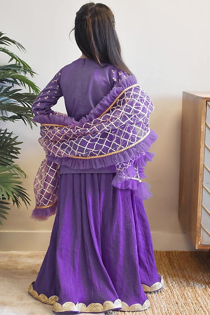 Purple Cotton Crinkle Lehenga Set For Girls by Fayon Kids at Pernia's Pop Up Shop