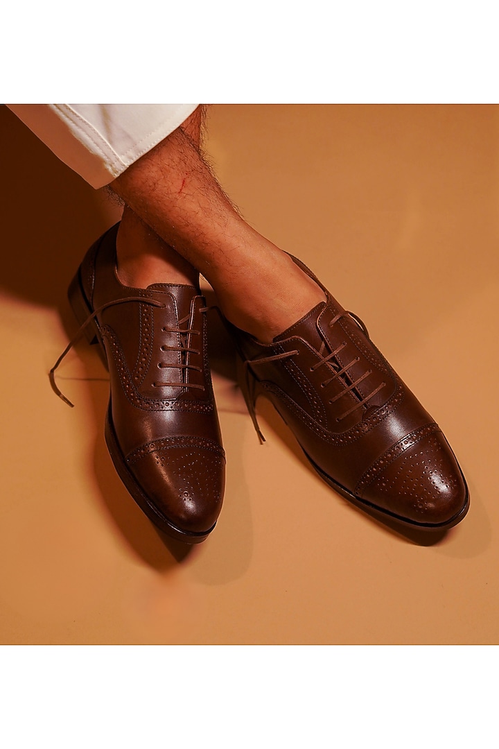 Brown Leather Cap-Toe Oxford Brogues by Dmodot at Pernia's Pop Up Shop