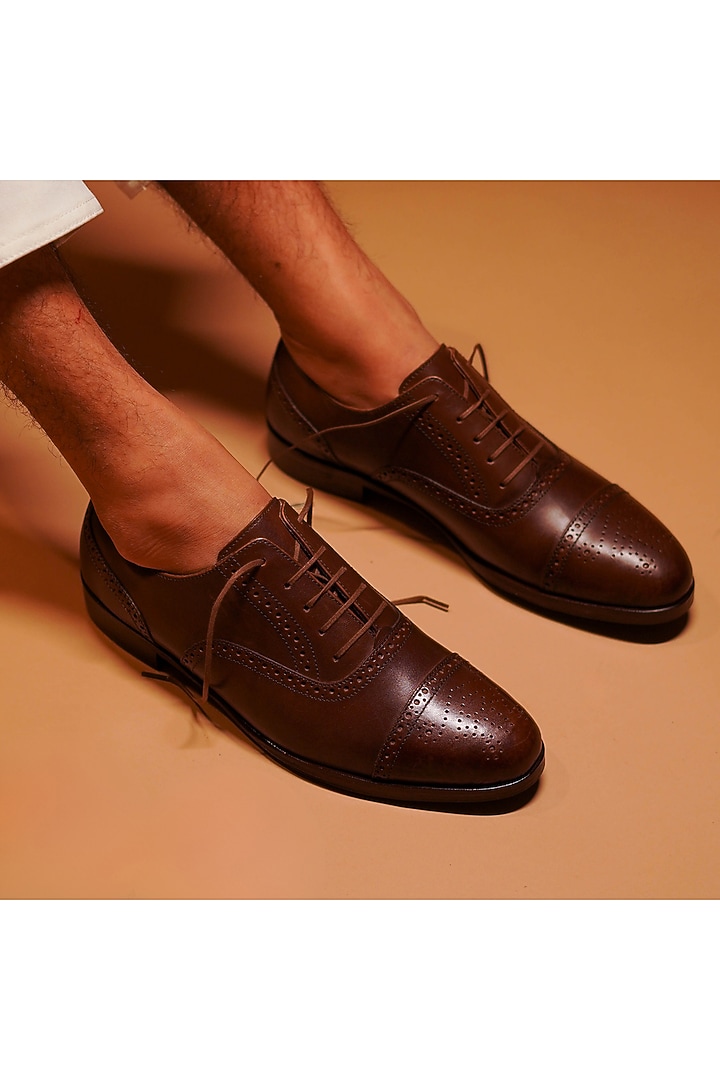 Brown Leather Cap-Toe Oxford Brogues by Dmodot at Pernia's Pop Up Shop