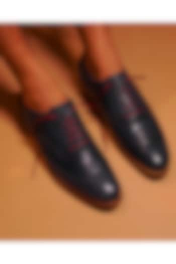 Blue Leather Wing-Tip Oxford Brogues by Dmodot at Pernia's Pop Up Shop