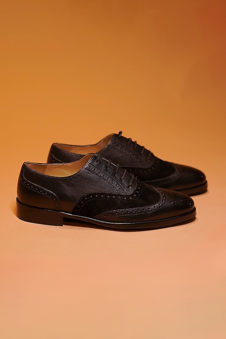 Black Full Grain Crust Leather Handcrafted Oxford Brogues by Dmodot