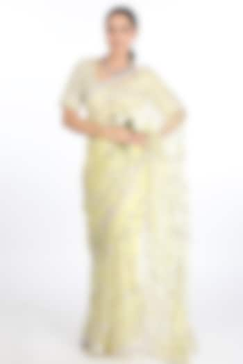 Lemon Yellow Organza Saree Set by Summer by Priyanka Gupta