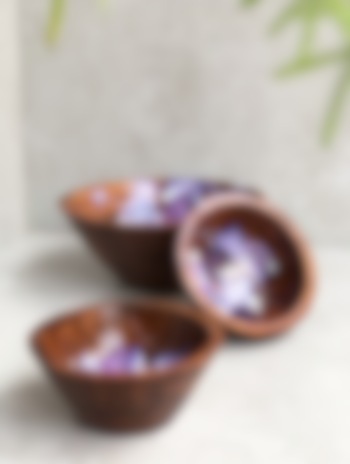 Natural Brown Hand Painted Acacia Wood Bowl by FLOURSHA