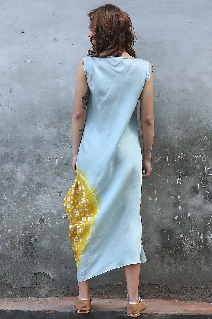 Blue & Mustard Printed Cowl Kurta Dress by I AM DESIGN at Pernia's Pop Up Shop