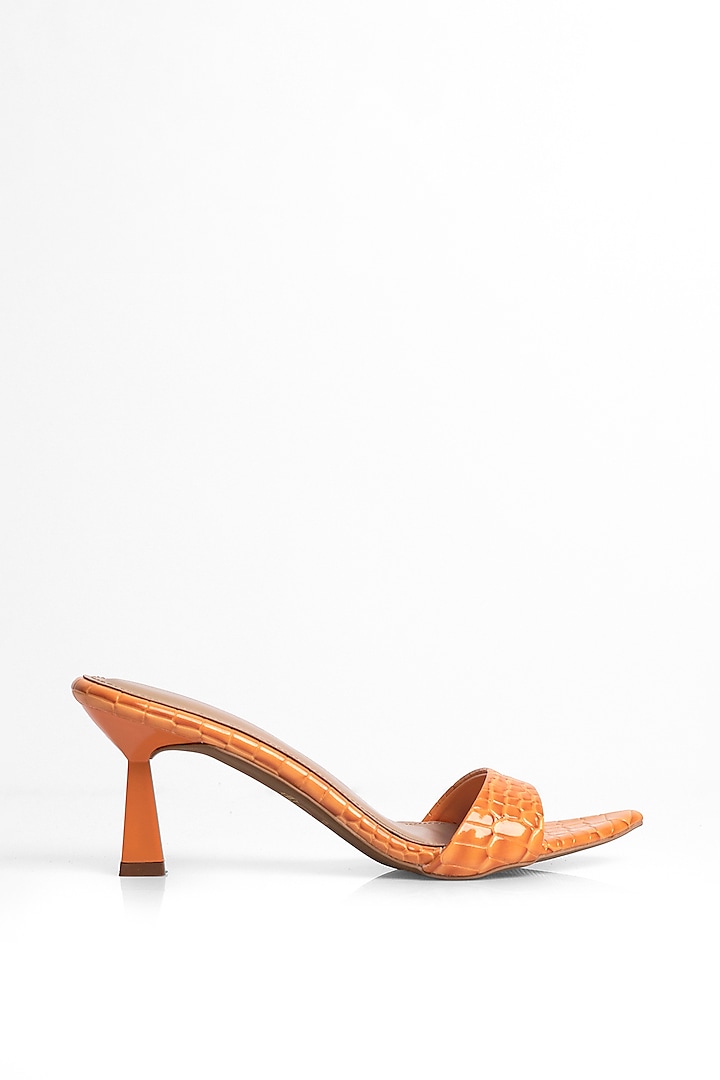 Orange Vegan Leather Open-Toe Heels by Signature Sole at Pernia's Pop Up Shop